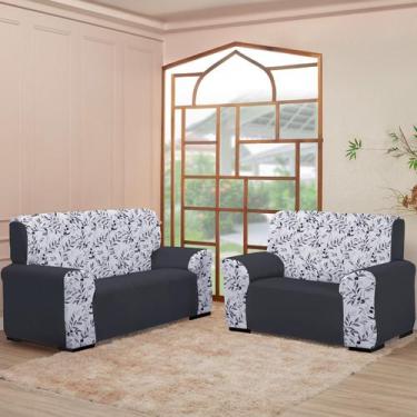 Imagem de Kit Capas para Sofá 2 e 3 Lugares  Coladinha Floral Mista  Proteção e 