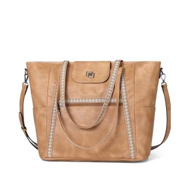 Imagem de FADEON Bolsa grande para laptop feminina designer de couro bolsa para laptop moda mochila de viagem bolsa de ombro bolsa marrom