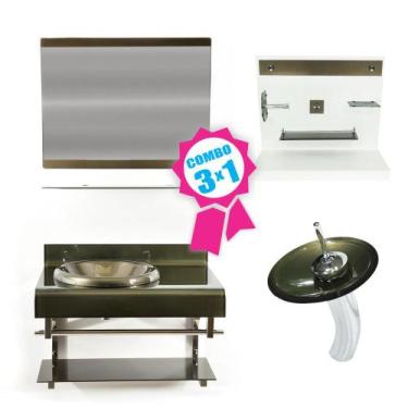 Imagem de Combo 3 em 1 - Gabinete 70cm Espanha + Torneira Ibiza + Kit Banheiro J