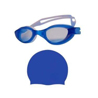 Imagem de Touca Natação Adulto, Kit óculos Natação Piscina Adulto Não Embaça + Touca de Silicone, 19 Cm (A) X 22 Cm(L) | óculos 4,3 Cm (A) X 16 Cm (L)(AZUL ESCURO)