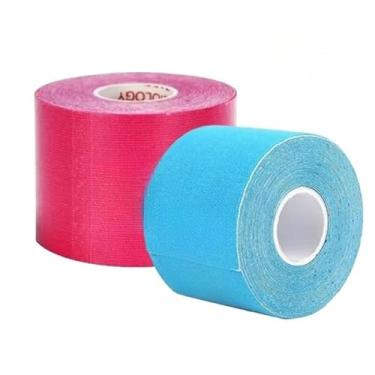 Imagem de Bandagem Elastica, Kit 2 Fita Bandagem Elástica Adesiva 5cm X 5m,Alivia A Dor Tape Fisioterapia(Kit 2(rosa+azul))