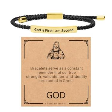 Imagem de YANCHUN Pulseira God Is First I Am Second God Is First, joia cristã inspiradora, presente de fé motivacional, Large, Sem Pedra Preciosa