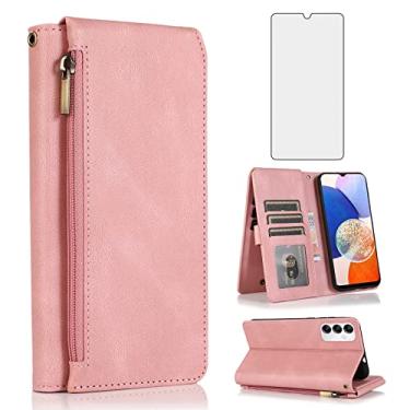 Imagem de Asuwish Capa carteira compatível com Samsung Galaxy A14/M14 5G, protetor de tela de vidro temperado e zíper retrô, capa flip de couro, suporte para cartão, acessórios para celular A 14 4G 14 A 14 M G5