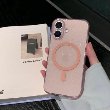 Imagem de Capa transparente brilhante brilhante para iPhone 16 Plus de 6,7 polegadas, proteção de grau militar à prova de choque, compatível com MagSafe, capa de telefone transparente com design de glitter