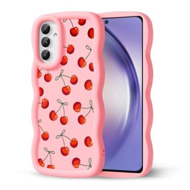 Imagem de CASBST Capa de telefone compatível com Galaxy A54 5G para mulheres e meninas, moldura ondulada encaracolada com estampa fofa, capa de telefone à prova de choque de silicone macio e estética para