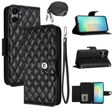 Imagem de Dswteny Capa carteira para Samsung Galaxy A06/A07 com alça de ombro de pulso, padrão Argyle PU couro flip suporte para cartão de crédito capa para celular AO6 5G/AO7 4G A 06 07 LTE meninas mulheres