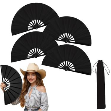 Imagem de MlanRomee 4 peças de leque de mão dobrável, grande leque de rave com som de clack alto e mangas de pulso, Abanicos de Mano para dança em linha, botas no chão, festival EDM, desempenho - presente ideal