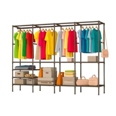 Imagem de Organizador de Roupas 4 Colunas em Aço Inox Closet Aberto com Arara Ca