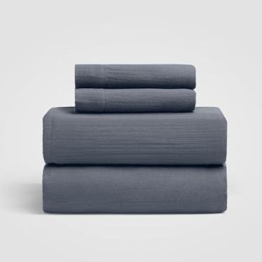 Imagem de Crane Home Jogo de lençol completo Oasis, azul costeiro, 100% algodão, 4 peças, lençóis de casal com certificado Oeko-TEX, com lençol de cima, lençol com elástico e 2 fronhas, roupa de cama respirável