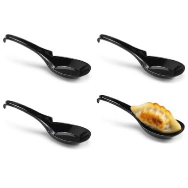 Imagem de JapanBargain 4890, Conjunto De 4 Colheres Sopa Japonesas, Colher Jantar Chinesa Para Pho Ramen Wonton, Estilo Entalhe E Gancho, Cor Preta, 6,25"