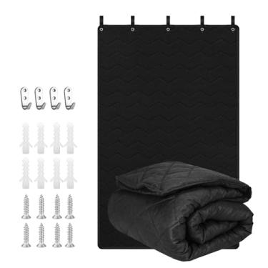 Imagem de Cobertor de amortecimento de som 122 cm x 198 cm x 2 cm, cobertor acústico profissional com ilhós - capa redutora de ruído para estúdio em casa, escritório, quarto de animais de estimação - preto