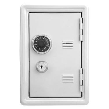 Imagem de XUXHOU Cofrinho de Metal de Simulação Segura para Crianças, Com Recipiente de Moedas Deslizante e Junta Antiderrapante, Comporta 2 Chaves, Perfeito para Crianças, Tamanho 18x12x10 Cm (Branco)