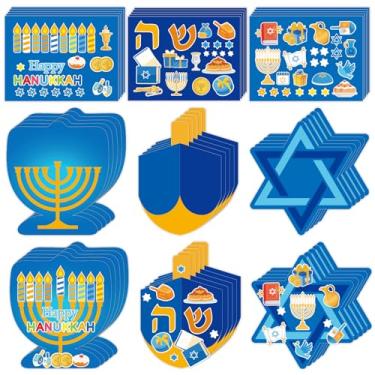 Imagem de JarThenaAMCS 30Pcs Happy Hanukkah Craft Stickers Make Your Own Craft Kit Chanukah Star Menorah Dreidel DIY Cards with Sticker for Holiday Home Classroom Activities Party Supplies