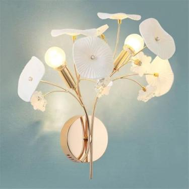 Imagem de Luminária de parede contemporânea em cerâmica com flor de rosa, LED, estilo campestre francês, criativa, para sala de estar, restaurante, quarto, menina, casa de campo, corredor, cabeceira (