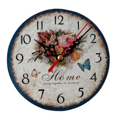 Imagem de Relógio de parede vintage com design floral borboleta e rosa de 15 cm 