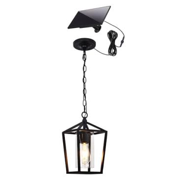 Imagem de LPINYE Lustre Solar Externo para Gazebo, Luzes Pendentes Solares Externas com Vidro Cilindro Transparente e Corrente Ajustável, Alumínio, Preto Fosco