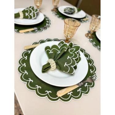 Imagem de Conjunto de 12 jogos americanos estilo americano Jogos americanos para uma mesa de jantar para 6 pessoas Arranjo de mesa Guardanapos redondos Mesa de jantar(Sparta Musgo)