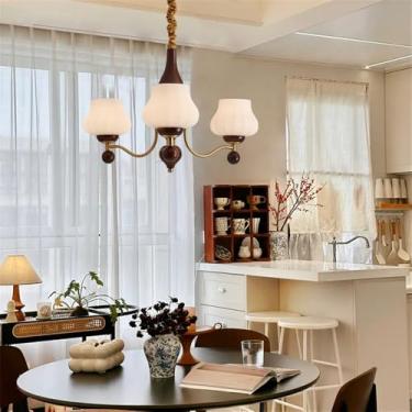 Imagem de Lustre contemporâneo de latão para sala de estar com LED, estilo retrô, criativo, para restaurante, quarto, escritório, hotel, casa de campo, café, luminária pendente (D 3 lâmpadas)