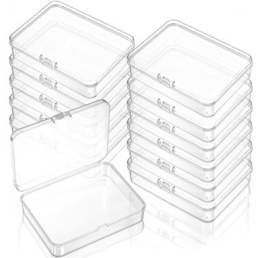 Imagem de IANFAN 12 mini recipientes de armazenamento de plástico com tampa, caixa retangular transparente de 11 x 8 cm, caixas de giz de cera para colecionar pequenos itens, contas, cartões de visita, peças de