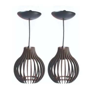 Imagem de 02 Pendentes Luminária De Teto Moderno Área Gourmet Madeira Preto Mode