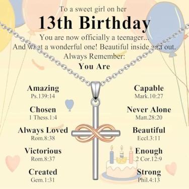 Imagem de Colar de aniversário 7, 8, 9, 10, 11 anos, presentes para meninas, colar de cruz cristã religiosa, ideias de presente, presente de feliz aniversário para meninas, filha, neta, irmã, sobrinha, Aço