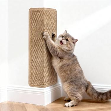 Imagem de ENONCI Arranhador de canto para gatos | arranhadores de gatos montados na parede com sisal falso e tapete de tapete, protetor de móveis de 60 x 29 cm para gatos internos para proteger sofás e paredes