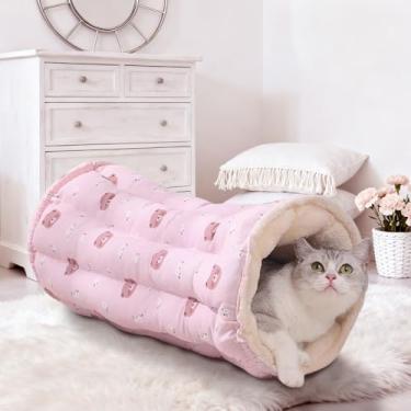 Imagem de MEOWSAN Brinquedo de túnel para gatos com tapete de cama quente de inverno, pelúcia reversível e lã, tapete dobrável para animais de estimação para coelhos internos, gatinhos, furões, filhotes
