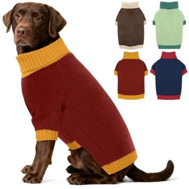 Imagem de IKIPUKO Suéter para cães, roupas quentes para cães com orifício para trela, suéter de Natal para cães meninos e meninas, suéter de gola rolê de inverno