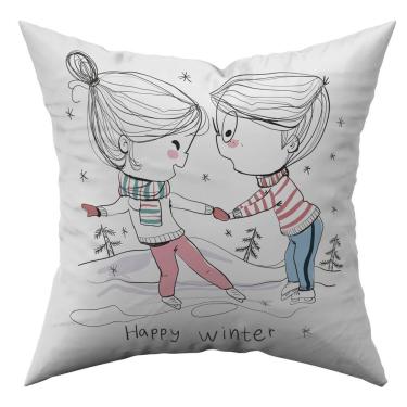 Imagem de Almofada Avulsa Cheia Namorados Casal Romântico 45cm X 45cm Com Refil Cor Happy Winter