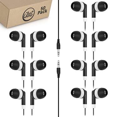 Imagem de Fones de ouvido JustJamz Basic Dot fones de ouvido intra-auriculares pretos para Apple Android, laptop, Mac, volume, fones de ouvido para sala de aula, 50 unidades