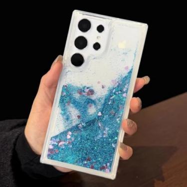 Imagem de Capa de TPU transparente com estampa de areia movediça luminosa para Samsung Galaxy S25 S24 S23 S22 S21 S20 Ultra Plus S23 S21 Fe A55 A54 A35 A25 A15 A24 (para Galaxy S24+/azul)