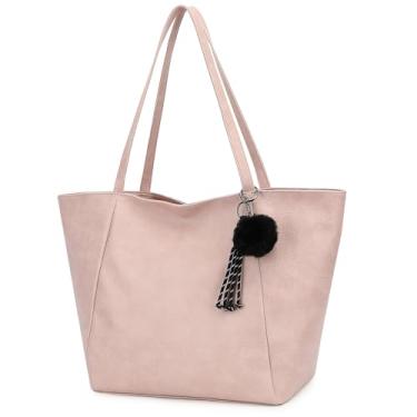 Imagem de TANTOMI Bolsa feminina grande de ombro para trabalho e viagem e bolsas de fim de semana com zíper, Rosa empoeirado