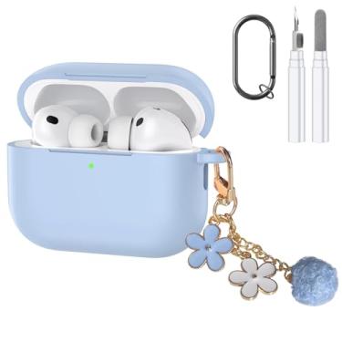 Imagem de Compatível com AirPods Pro 3 2025, capa protetora de silicone macio premium para Apple AirPods Pro 3ª geração com kit de limpeza, mosquetão e chaveiro, acessórios para mulheres e meninas