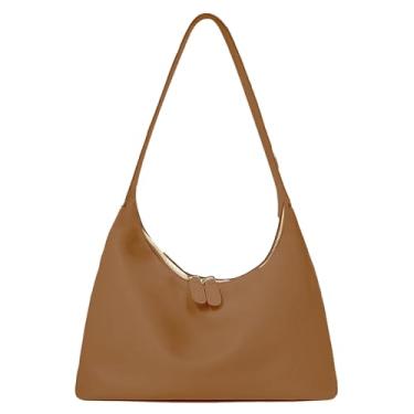 Imagem de JueiXeoy Bolsas de ombro para mulheres, bolsa Hobo pequena, bolsas despojadas, bolsa clutch de couro vegano moderna com zíper, Marrom, 10.6" x 3.9" x 10.2"