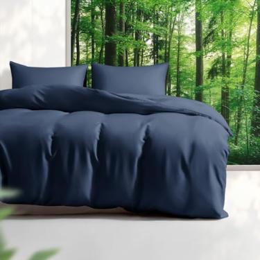 Imagem de Conjunto de capa de edredom Tencel, tamanho casal/queen para pessoas que dormem quentes, 100% eucalipto liocel, 3 peças, 1 capa de edredom com fecho de zíper (228,6 cm x 228,6 cm) e 2 fronhas (50,8 cm