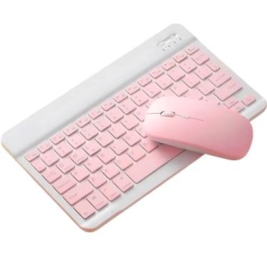 Imagem de Kit Mini Teclado e Mouse Sem Fio Bluetooth Recarregável, Portátil, Conexão 2.4GHz, Alcance 10m (Rosa)