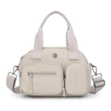 Imagem de Wytidian Bolsa de ombro de nylon para mulheres, espaçosa com vários bolsos, bolsa tiracolo casual feminina para viagens, trabalho diário, B - bege, Bolsas transversais com vários bolsos