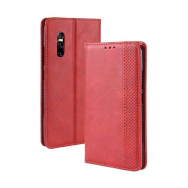 Imagem de Capa para VIVO V15 PRO,Retro Flip magnético,Caso de telefone de couro PU,Design de carteira com 3 slots de cartão e 1 clipe de dinheiro -Red