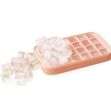 Imagem de Genérico Forma de Gelo em Silicone Rosa, Bandeja para Cubos com Tampa, Grau Alimentício, 10x8.5cm, Lavável na Lava-Louças, Manual