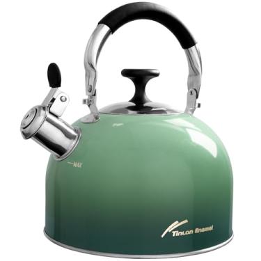 Imagem de Chaleira de chá com assobio de aço inoxidável 304, fogão de 2,5 litros/2,4 L, bule de chá para indução e fogão a gás com alça dobrável ergonômica, apito alto para chá, café, verde misto