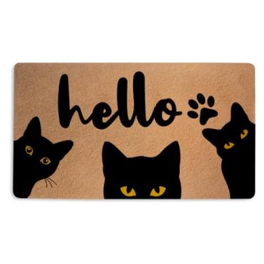 Imagem de Tapete de porta de gato fofo 45,7 x 76,6 cm, tapete de boas-vindas durável impresso com gatos para entrada interna ao ar livre, varanda, casa, capacho de coco sintético com suporte de PVC