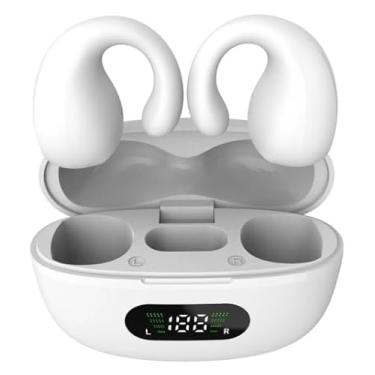 Imagem de Fone de ouvido Bluetooth de Condução Óssea, Branco, 4.5h Autonomia, Bluetooth 5.3, Resistente, com Case de Carregamento, para Esportes e Atividades Físicas