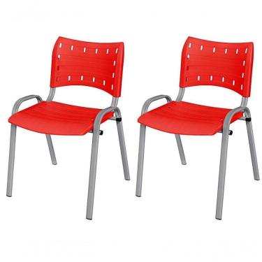 Imagem de Cadeira Iso Base Cinza Escola, Escritório Vermelho Kit 2 Un