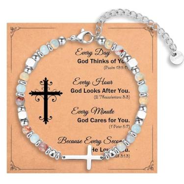 Imagem de IKIATY Presentes cristãos para mulheres, meninas, pulseira de cruz religiosa, aniversário, Natal, Páscoa, batismo, primeira comunhão, dia dos namorados, presentes de formatura para ela, adjustable