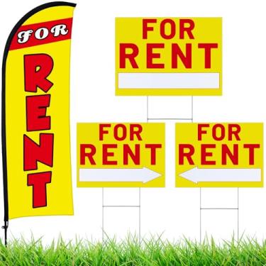 Imagem de Buryeah Conjunto de placas para aluguel 1 pacote para alugar bandeira de penas pacote com 3 setas direcionais dupla face, placas de quintal com estacas de metal para casas, propriedades, apartamentos