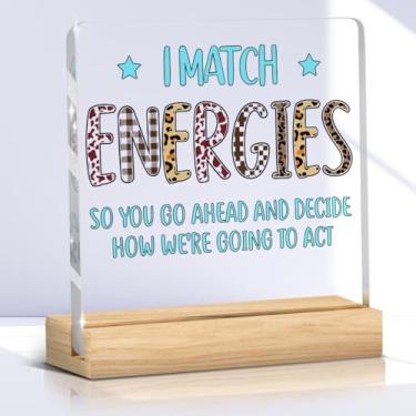 Imagem de Presentes motivacionais para homens e mulheres, decoração de mesa com estampa de leopardo, presentes positivos para amigos e colegas de trabalho - decoração de cubículo com placa acrílica I Match