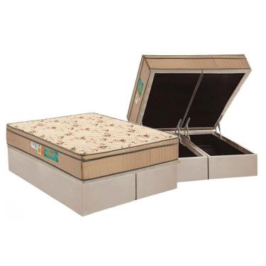 Imagem de Cama Box Baú Queen: Colchão Espuma D33 Polar Pérola Euro Pillow + Base Crc Suede Clean(158X198)