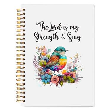 Imagem de Welshower Caderno espiral cristão floral pássaro, caderno bíblico para anotações, o Senhor é minha força e minha canção, diários de oração para mulheres, 14 x 21 cm