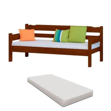 Imagem de Sofá Cama 3 Lugares Madeira Maciça Com Colchão Solteiro - Repleta Come