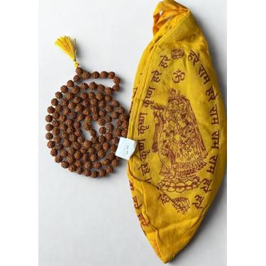 Imagem de Mala Mukhi Rudraksha 5 de 8,5 mm certificada para usar e Japão, juntamente com uma bolsa mala Gaumukhi/Gomukhi Japa - 108 + 1 rosário de contas naturais para homens e mulheres - Mala de meditação